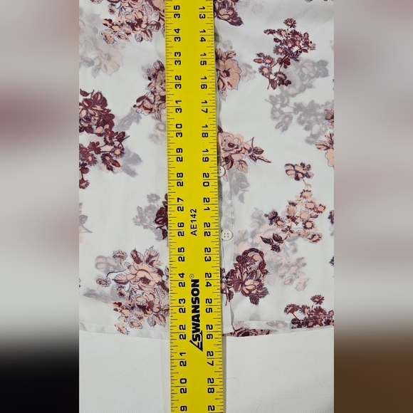 ModCloth Button Up Blouse Sheer White Pink Floral Button Front Sz 1X Chiffon B12 - Picture 6 of 6
